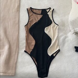 SHEIN Black and Brown Colorblock Bodysuit